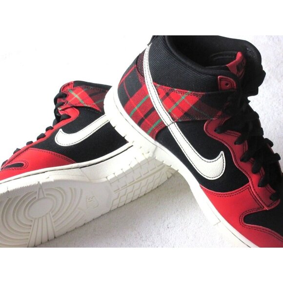 Nike Men's Dunk Hi Retro SE Black University Red Green Plaid Size 9 DV0826-001 - Picture 4 of 5